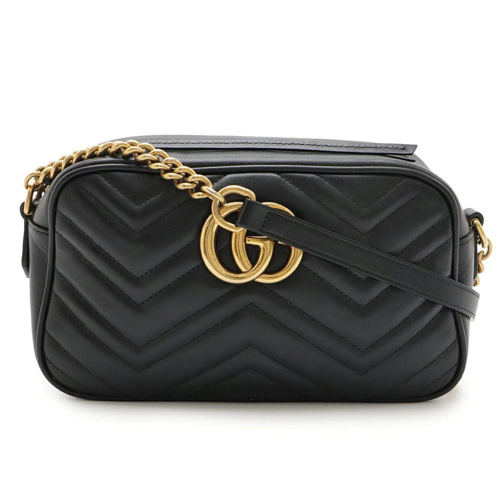 Gucci GG Marmont Shoulder Bag Chain Crossbody Quilted Leather Black